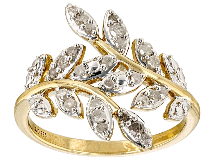 White Diamond 14k Yellow Gold Over Sterling Silver Bypass