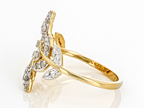 White Diamond 14k Yellow Gold Over Sterling Silver Bypass Leaf Ring 0.35ctw