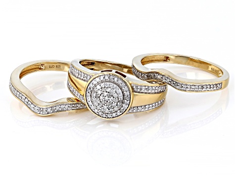 White Diamond 14k Yellow Gold Over Sterling Silver Set of 3 Rings 0.50ctw