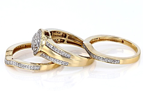 White Diamond 14k Yellow Gold Over Sterling Silver Set of 3 Rings 0.50ctw