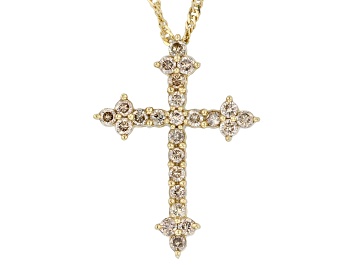 Picture of Candlelight Diamonds™ 14k Yellow Gold Over Sterling Silver Cross Pendant With 18" Chain 0.75ctw