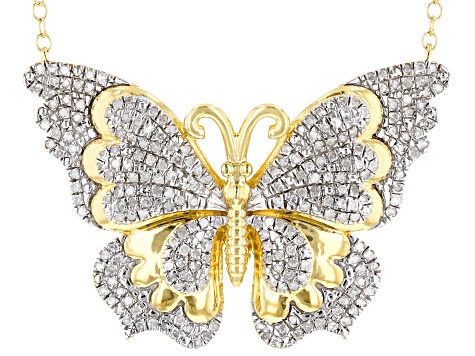 White Diamond 14k Yellow Gold Over Sterling Silver Butterfly Necklace 0.50ctw