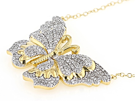 White Diamond 14k Yellow Gold Over Sterling Silver Butterfly Necklace 0.50ctw