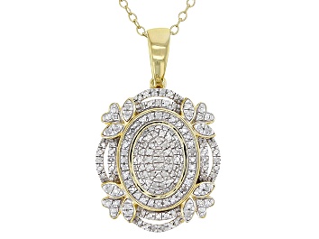 Picture of White Diamond 14k Yellow Gold Over Sterling Silver Cluster Pendant With 20" Cable Chain 0.25ctw
