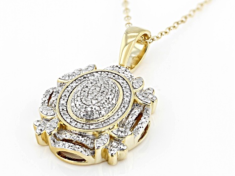 White Diamond 14k Yellow Gold Over Sterling Silver Cluster Pendant With 20" Cable Chain 0.25ctw