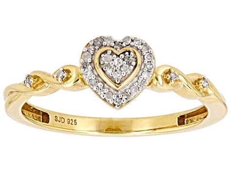 White Diamond 14k Yellow Gold Over Sterling Silver Cluster Heart Ring  0.10ctw - ENG383