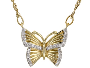 White Diamond 14k Yellow Gold Over Sterling Silver Butterfly Necklace 0.15ctw