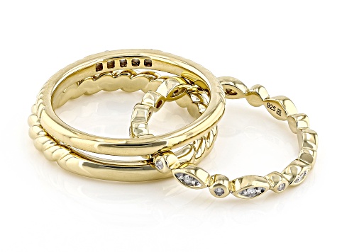 White Diamond 14k Yellow Gold Over Sterling Silver Set Of 3 Stackable Rings 0.25ctw