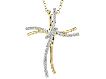 Picture of White Diamond 14k Yellow Gold Over Sterling Silver Cross Pendant With 19" Cable Chain 0.20ctw