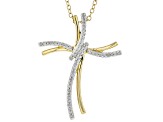 White Diamond 14k Yellow Gold Over Sterling Silver Cross Pendant With 19" Cable Chain 0.20ctw