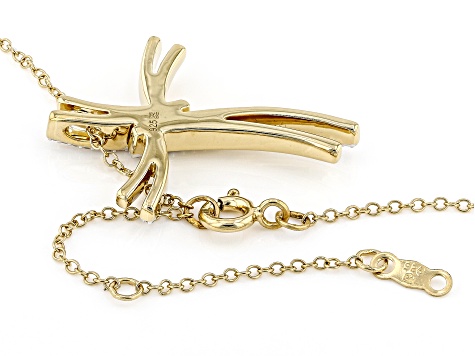 White Diamond 14k Yellow Gold Over Sterling Silver Cross Pendant With 19" Cable Chain 0.20ctw