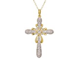 White Diamond 14k Yellow Gold Over Sterling Silver Cross Pendant With A 20" Cable Chain 0.20ctw