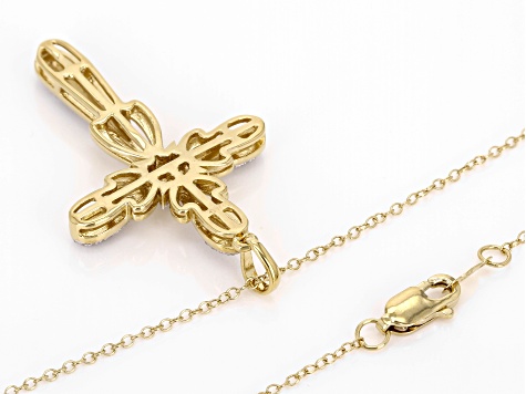 White Diamond 14k Yellow Gold Over Sterling Silver Cross Pendant With A 20" Cable Chain 0.20ctw