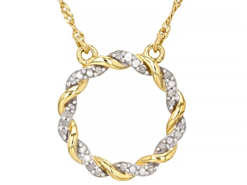 Picture of White Diamond 14k Yellow Gold Over Sterling Silver Circle Necklace 0.25ctw