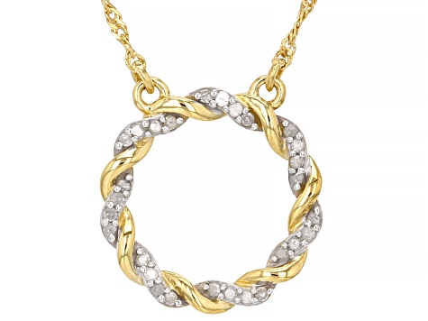 White Diamond 14k Yellow Gold Over Sterling Silver Circle Necklace 0.25ctw