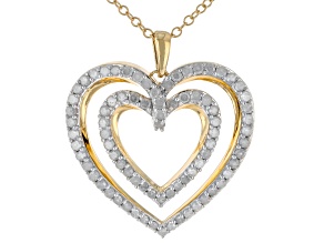 White Diamond 14k Yellow Gold Over Sterling Silver Heart Pendant With Chain 1.00ctw