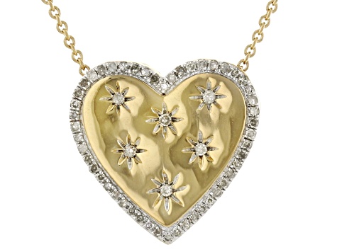 White Diamond 14k Yellow Gold Over Sterling Silver Heart Pendant With 18" Cable Chain 0.25ctw