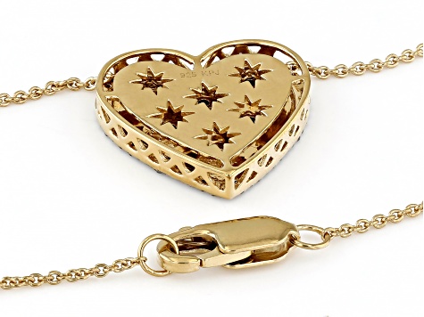 White Diamond 14k Yellow Gold Over Sterling Silver Heart Pendant With 18" Cable Chain 0.25ctw