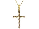 Champagne Diamond 14k Yellow Gold Over Sterling Silver Cross Pendant With 18" Box Chain