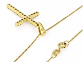 Champagne Diamond 14k Yellow Gold Over Sterling Silver Cross Pendant With 18" Box Chain