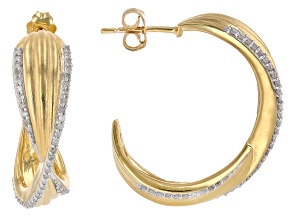 White Diamond 14k Yellow Gold Over Sterling Silver J-Hoop Earrings 0.50ctw