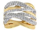 White Diamond 14k Yellow Gold Over Sterling Silver Crossover Ring 1.00ctw