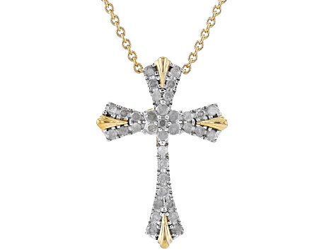 White Diamond 14k Yellow Gold Over Sterling Silver Cross Slide Pendant ...