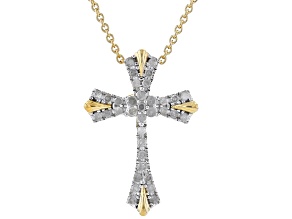 White Diamond 14k Yellow Gold Over Sterling Silver Cross Slide Pendant With Chain 0.25ctw