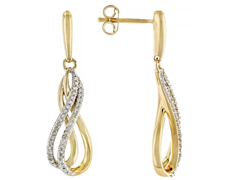 White Diamond 14k Yellow Gold Over Sterling Silver Dangle Earrings 0.15ctw