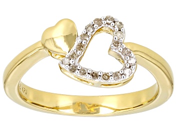 Picture of White Diamond 14k Yellow Gold Over Sterling Silver Heart Ring 0.10ctw