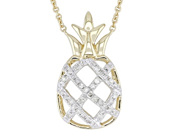 Picture of White Diamond 14k Yellow Gold Over Sterling Silver Pineapple Necklace 0.16ctw