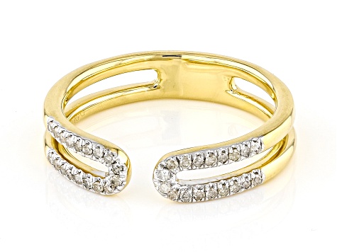 White Diamond 14k Yellow Gold Over Sterling Silver Cuff Ring 0.15ctw