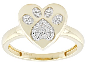 White Diamond Accent 14k Yellow Gold Over Sterling Silver Paw Print Heart Ring