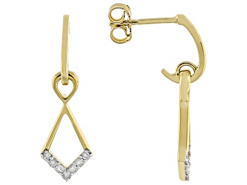 Picture of White Diamond 14k Yellow Gold Over Sterling Silver Dangle Earrings 0.10ctw