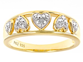 White Diamond Accent 14k Yellow Gold Over Sterling Silver Heart Band Ring