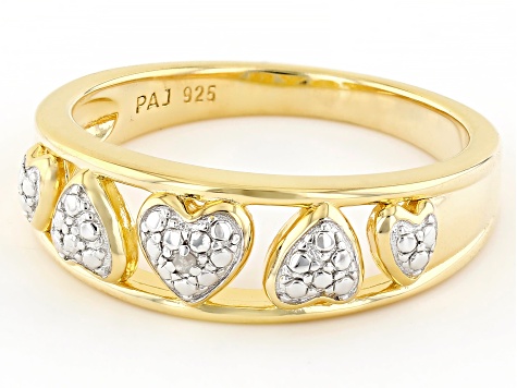 White Diamond Accent 14k Yellow Gold Over Sterling Silver Heart Band Ring