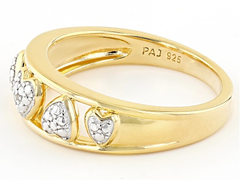 White Diamond Accent 14k Yellow Gold Over Sterling Silver Heart Band Ring