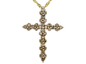 Champagne Diamond 14k Yellow Gold Over Sterling Silver Cross Slide Pendant With Chain 1.00ctw