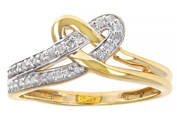 Picture of White Diamond 14k Yellow Gold Over Sterling Silver Crossover Heart Ring 0.15ctw
