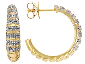 White Diamond 14k Yellow Gold Over Sterling Silver Hoop Earrings 0.33ctw