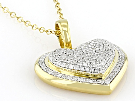 White Diamond 14k Yellow Gold Over Sterling Silver Cluster Heart Pendant With Cable Chain 0.33ctw