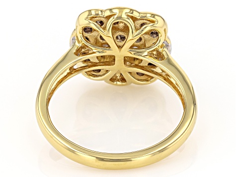 White Diamond 14k Yellow Gold Over Sterling Silver Cluster