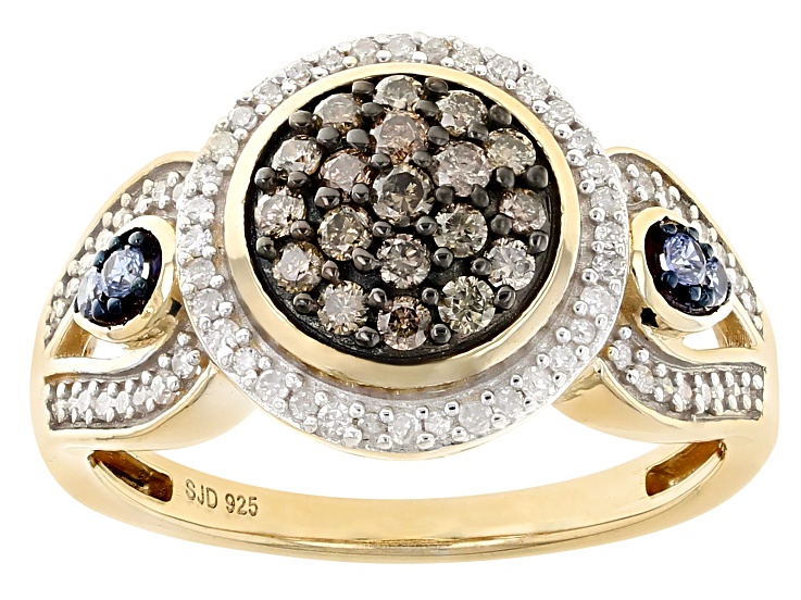 Champagne And White Diamond With Tanzanite 14k Yellow Gold