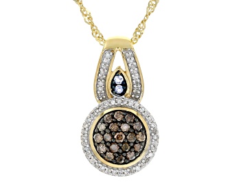 Picture of Champagne & White Diamond With Tanzanite 14k Yellow Gold Over Sterling Silver Slide Pendant 0.45ctw