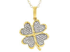 White Diamond 14k Yellow Gold Over Sterling Silver Clover Pendant With Chain 0.25ctw