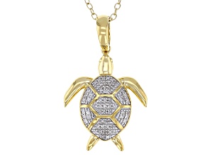 White Diamond 14k Yellow Gold Over Sterling Silver Turtle Pendant With Chain 0.10ctw
