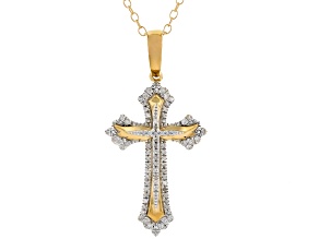 White Diamond 14k Yellow Gold Over Sterling Silver Cross Pendant With Chain 0.15ctw