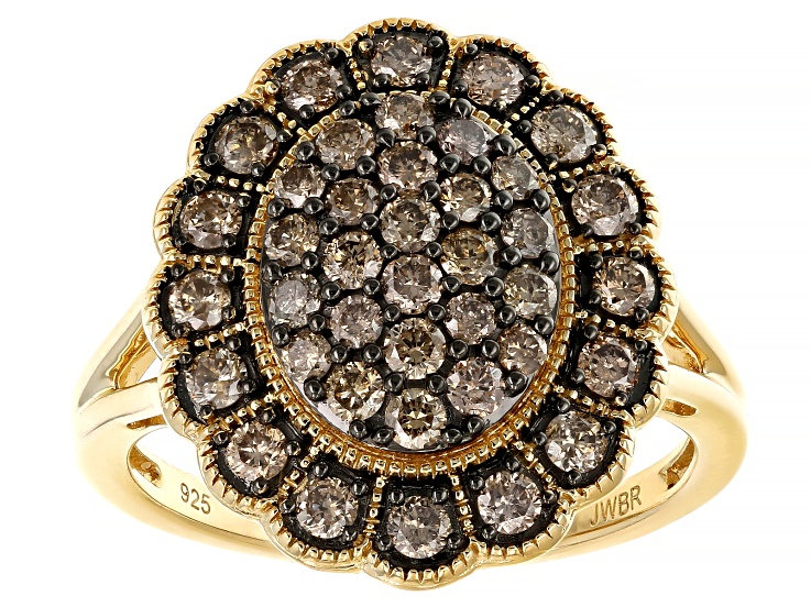 Champagne Diamond 14k Yellow Gold Over Sterling Silver Cluster Ring 1.00ctw