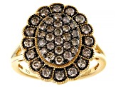 Champagne Diamond 14k Yellow Gold Over Sterling Silver Cluster Ring 1.00ctw