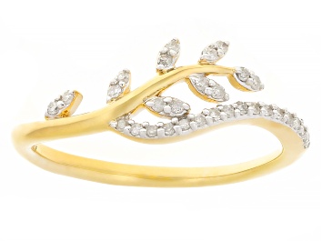 Picture of White Diamond 14k Yellow Gold Over Sterling Silver Leaf Band Ring 0.13ctw